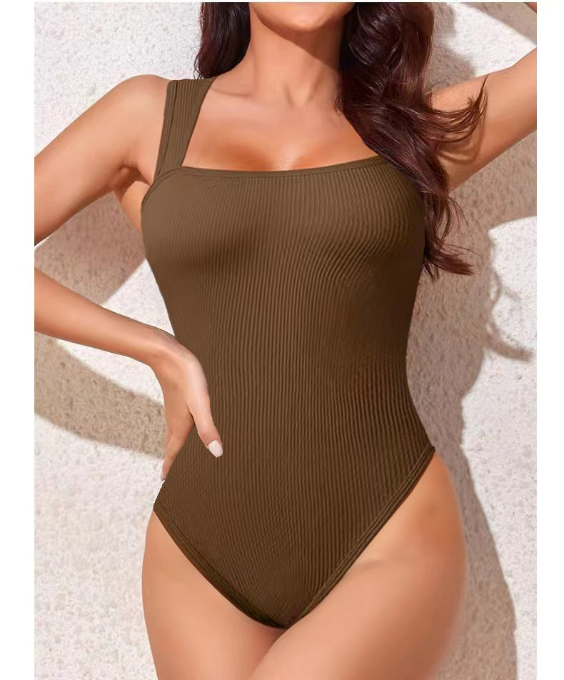 Damen Einteiler Badeanzug mit trendiger Rippstruktur WW
