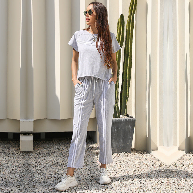 Damen Freizeit-Set mit sportlichen Streifen und elastischem Bund WW