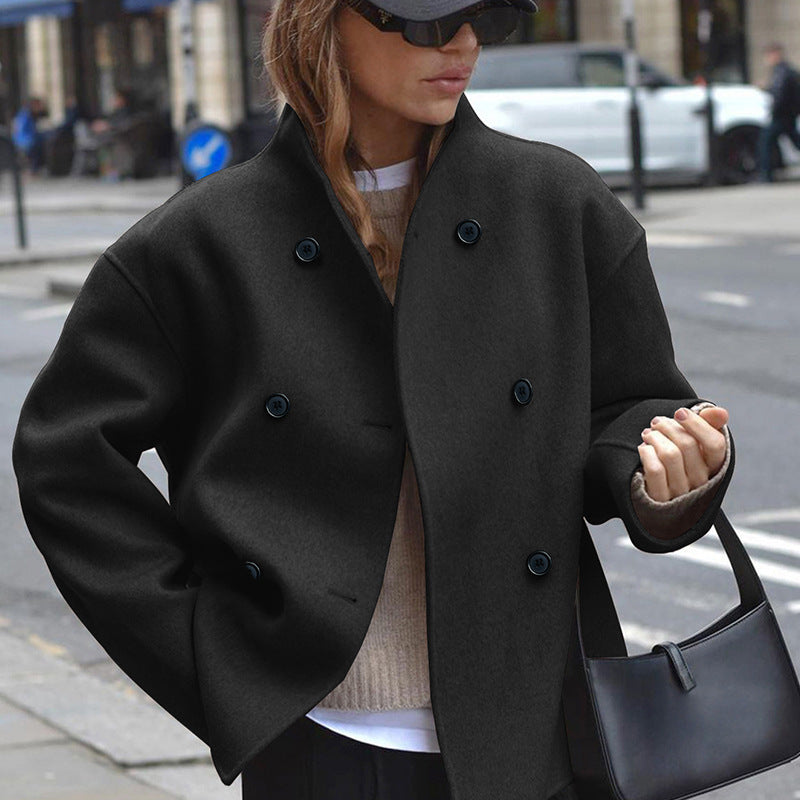 Damen modische Wolljacke mit doppelter Knopfleiste und ausgefallenem Schnitt WW