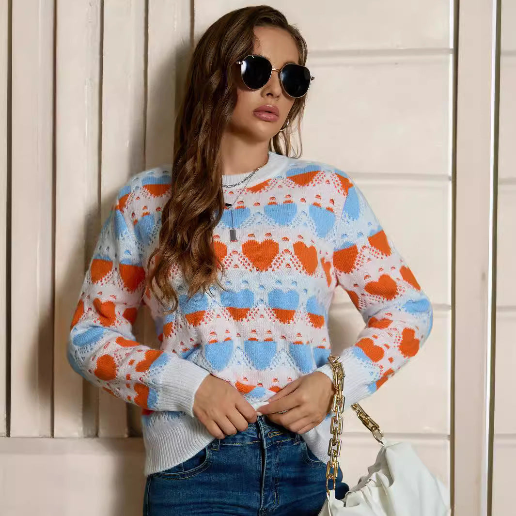 Damen Strickpullover mit Herzmuster und lockerer Passform WW