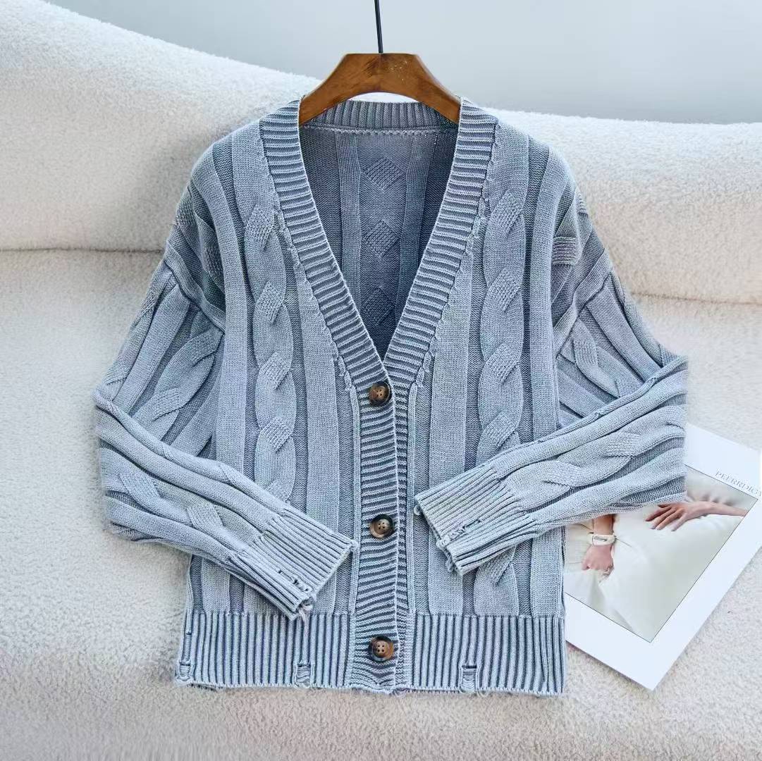 Damen offene Strickjacke mit Zopfmuster und zeitlosem Design WW