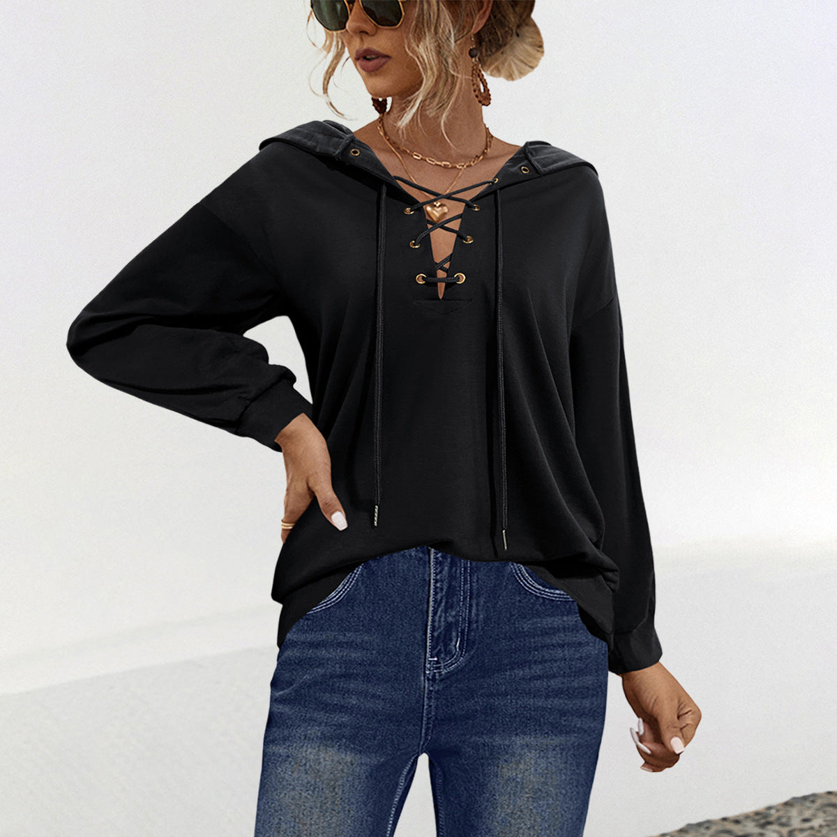 Damen Hoodie mit Lace-Up-Detail und Kapuze WW