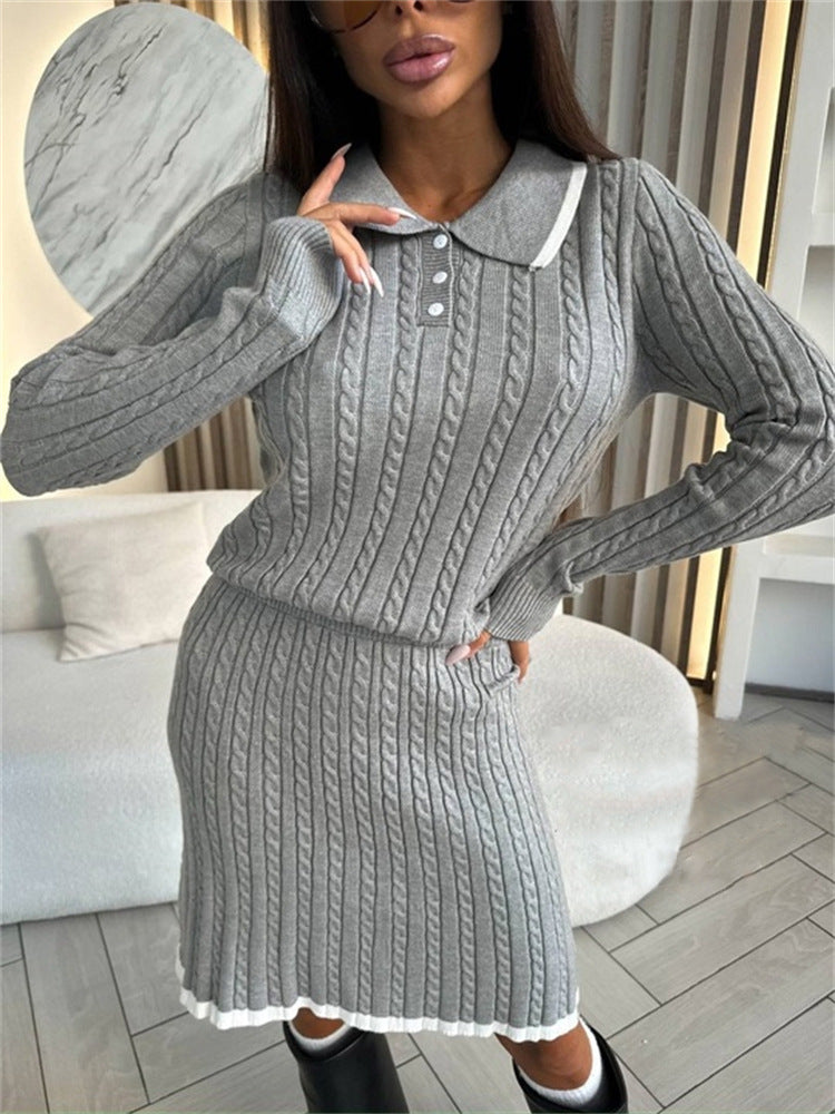 Damen Strickkleid mit hochgeschlossenem Kragen und Knopfleiste WW