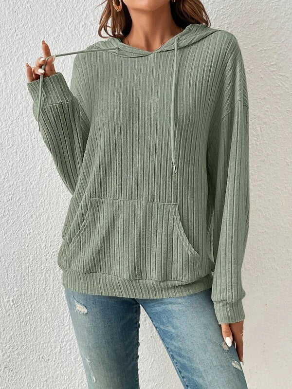 Damen Gemütlicher Ripp-Hoodie Sweatshirt WW