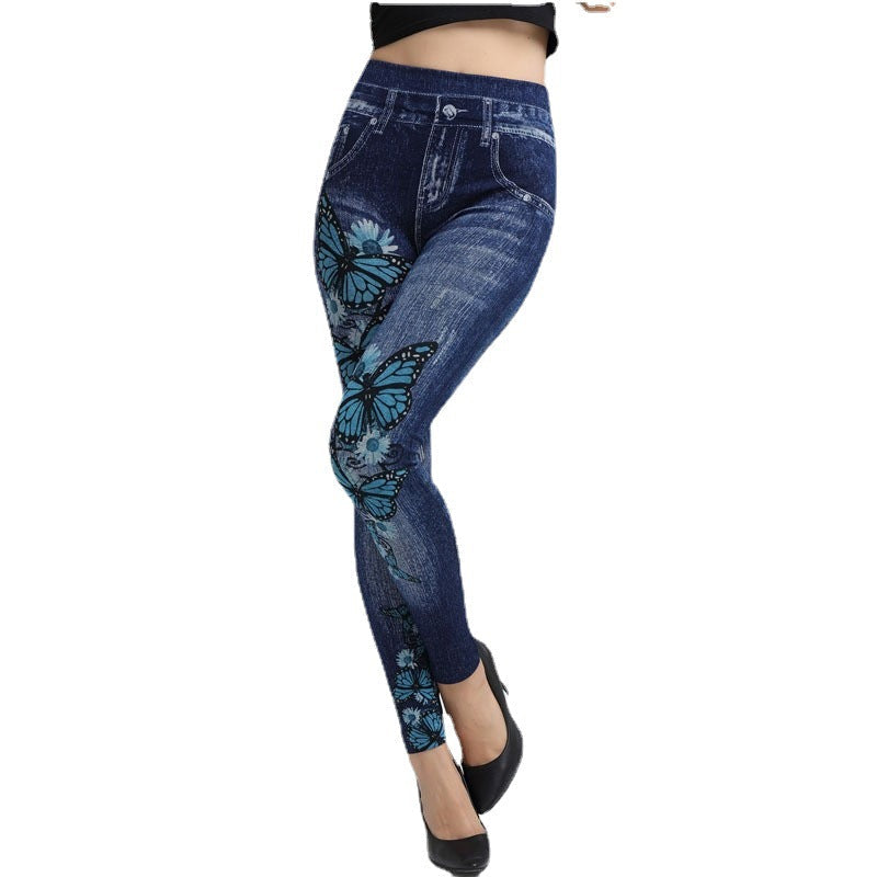 Damen Sportliche Jeans-Leggings mit grafischen Printdetails WW