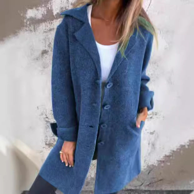 Damen Eleganter Oversize-Wollmantel mit Durchgehender Knopfleiste und Praktischen Taschen WW