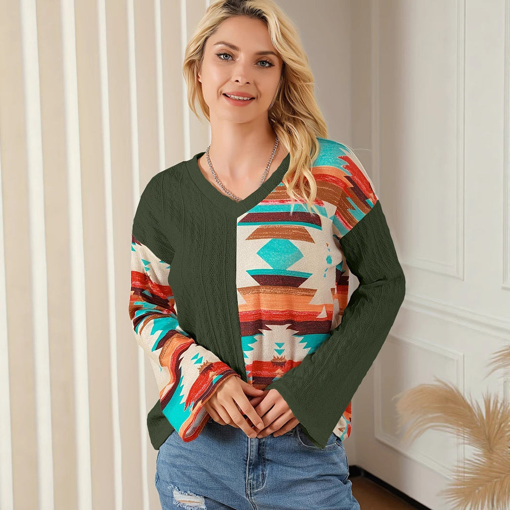 Damen Oversized Aztekenmuster Pullover WW