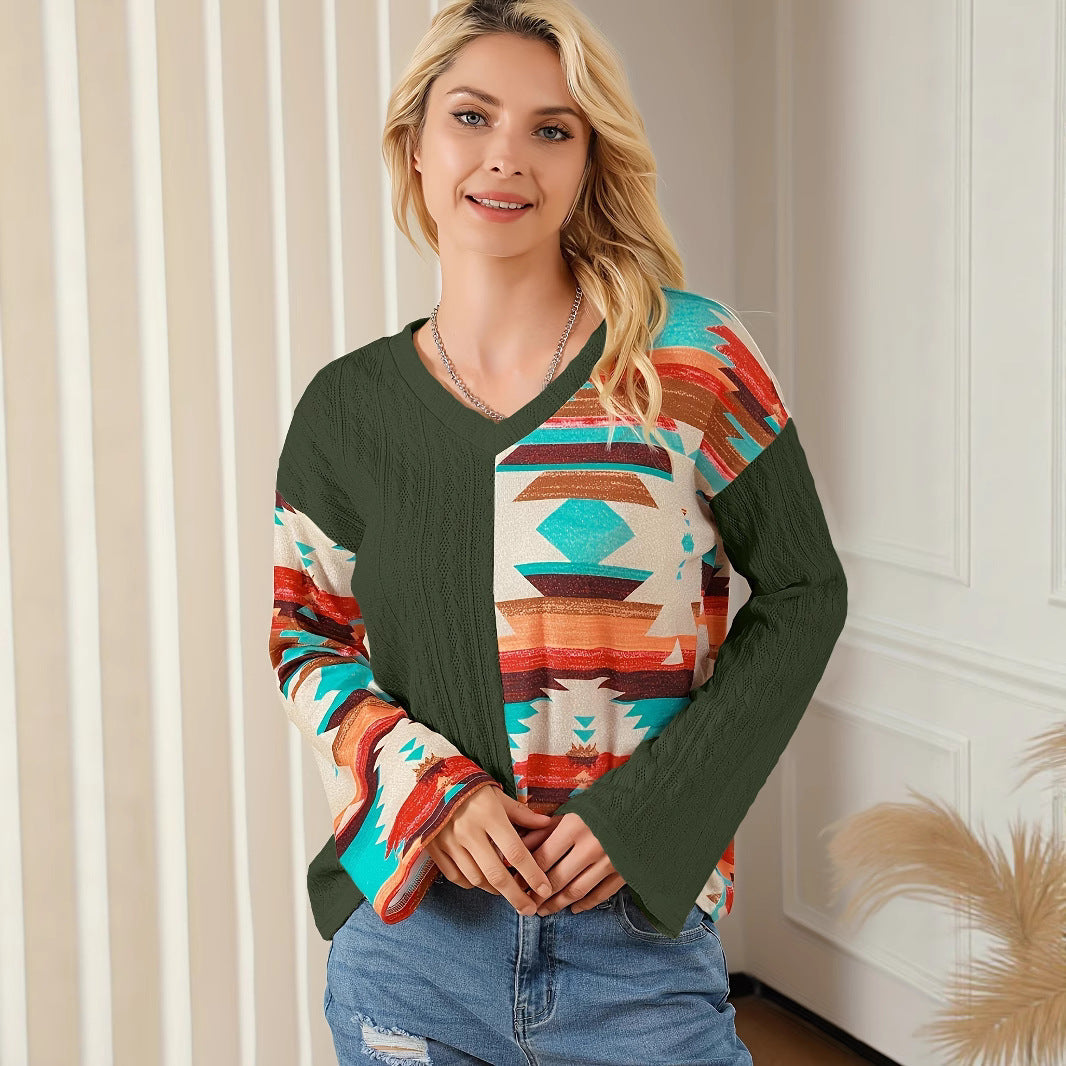 Damen Oversized Aztekenmuster Pullover WW