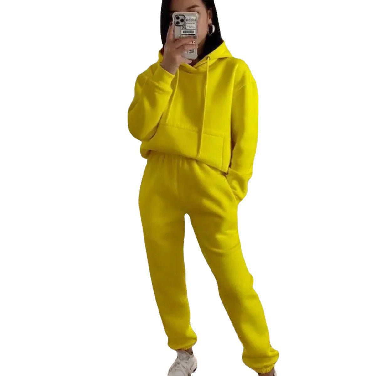 Damen Komfortabler Fleece Hoodie und Jogginghose Set WW
