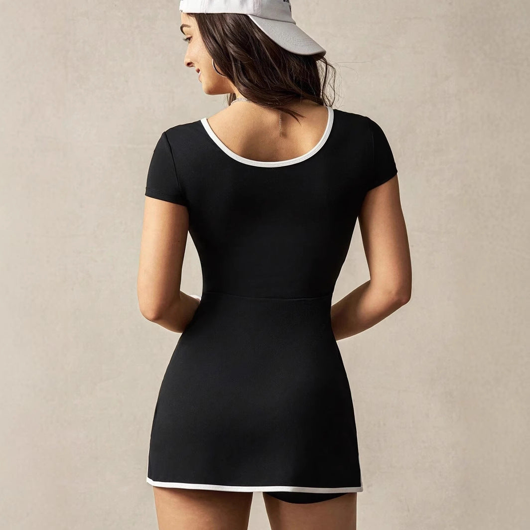 Damen sportliches Minikleid mit modernem Wasserfall-Ausschnitt WW