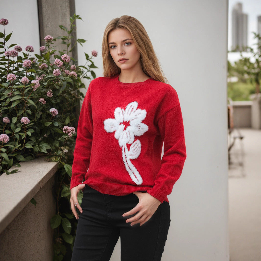 Damen Pullover mit floralem Reliefmuster und weichem Material WW