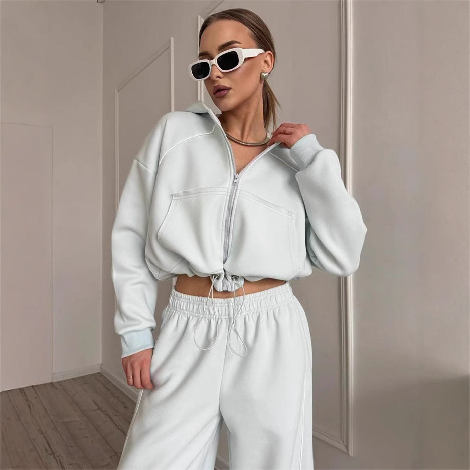Damen sportlicher Kapuzenjacken- und Jogginghosen-Set mit modernem Design und praktischen Taschen WW