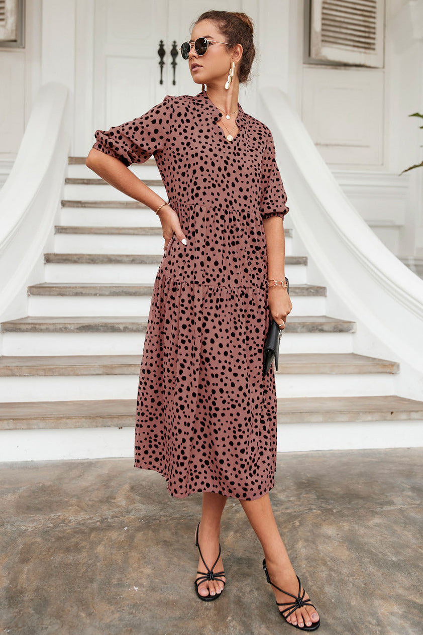 Damen Midi-Kleid mit trendy Punkten und fließendem Schnitt WW