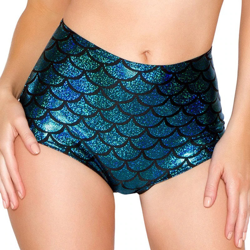 Damen Hochtaillierte Badehose im schimmernden Meerjungfrauen-Design WW
