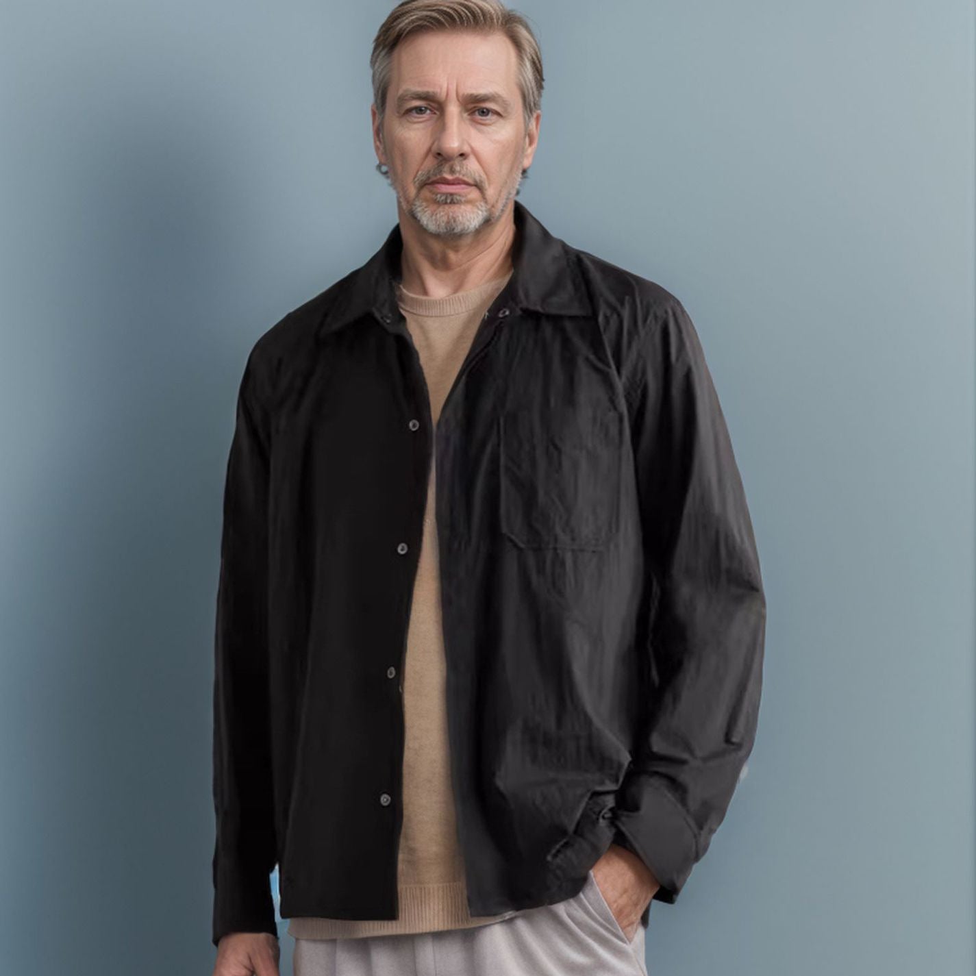 Herren lässige Langarm-Hemdjacke im minimalistischen Design WW