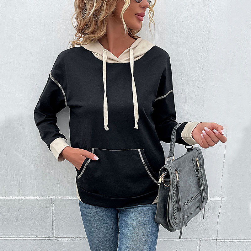 Damen modisches Kapuzensweatshirt mit Taschen und zwei Farb-Design WW