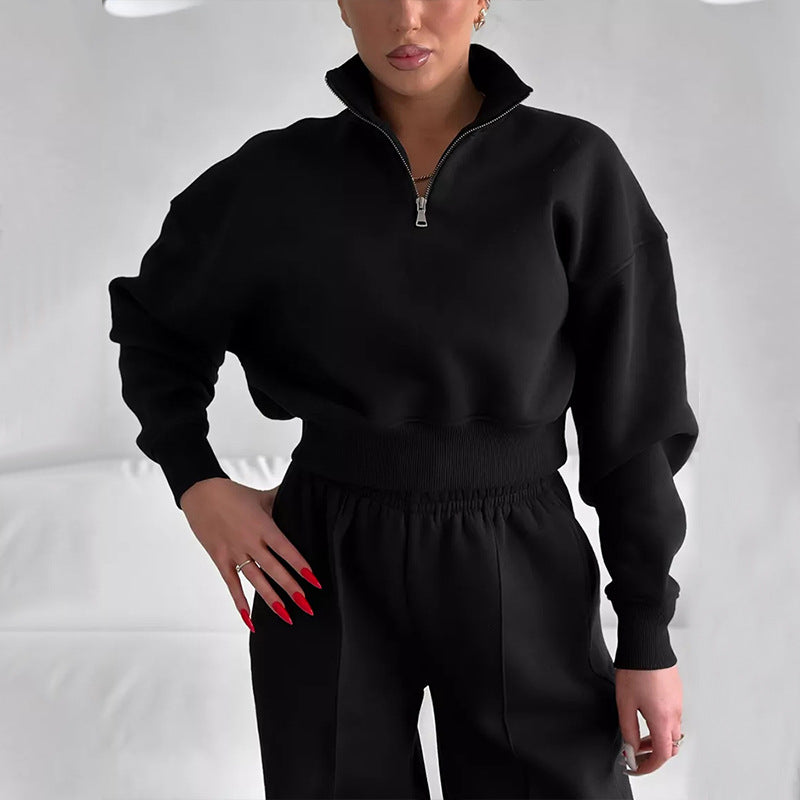 Damen sportliches Sweatshirt mit hohem Kragen und bequemer Hose WW