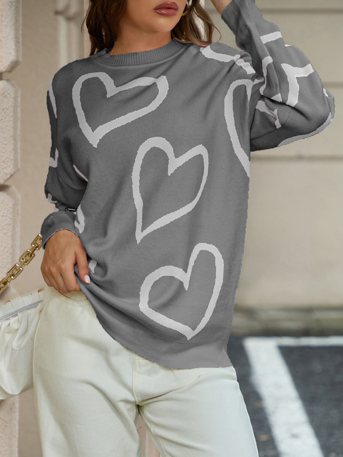 Damen Strickpullover mit Herzmotiv und lässiger Passform WW