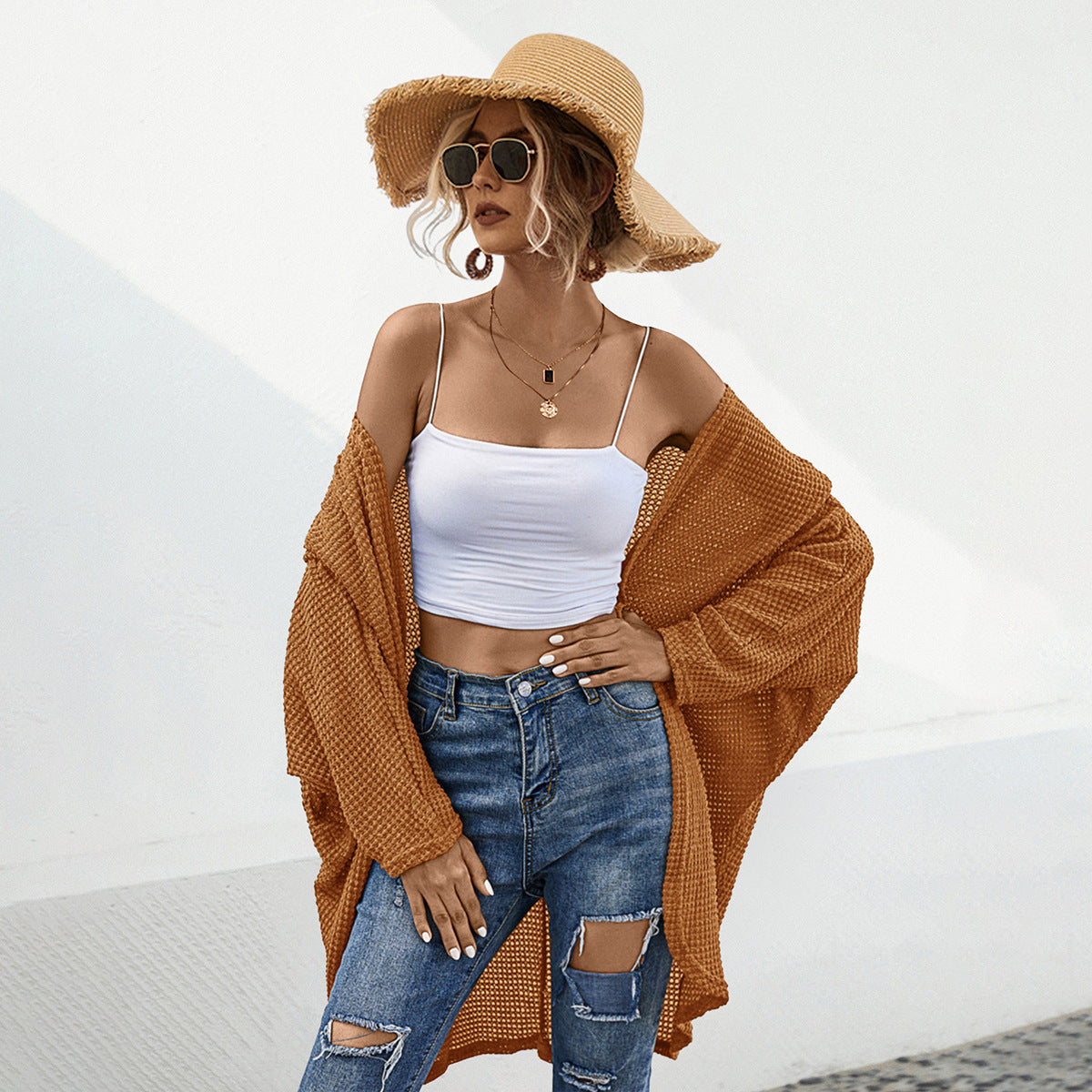 Damen lässiger Strickcardigan mit offenem Schnitt und modernem Design WW