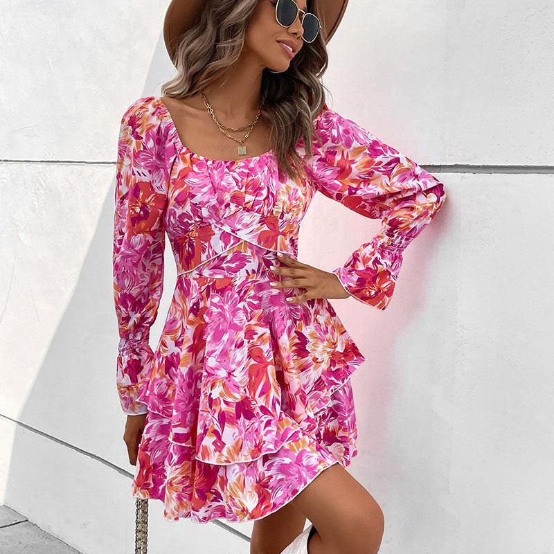 Damen Mini-Kleid mit voluminösen Ärmeln und romantischem Floralprint WW