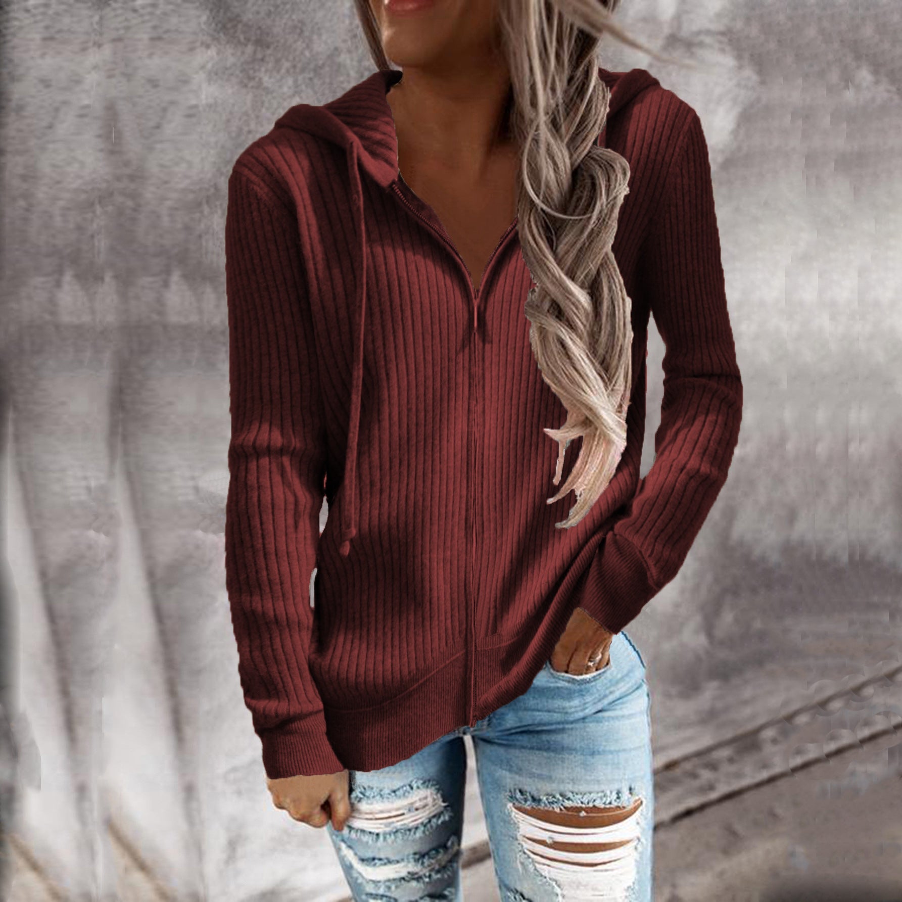 Damen Kapuzenjacke aus strukturiertem Material mit praktischen Taschen WW