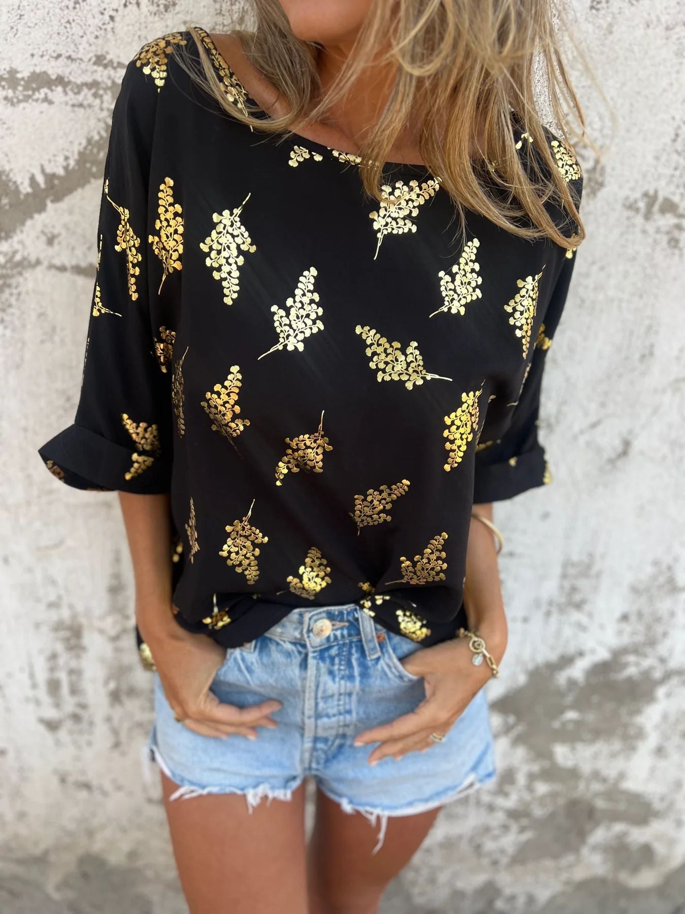 Damen lässiges Oberteil mit Glanzdetails und weitem Schnitt WW