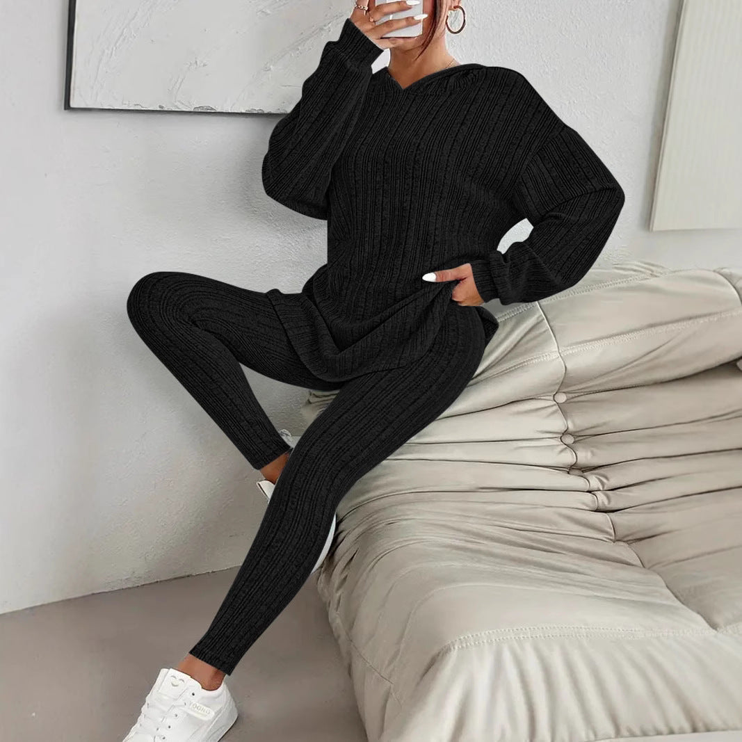 Damen gemütliches Strick-Set mit oversized Oberteil und enganliegenden Leggings WW