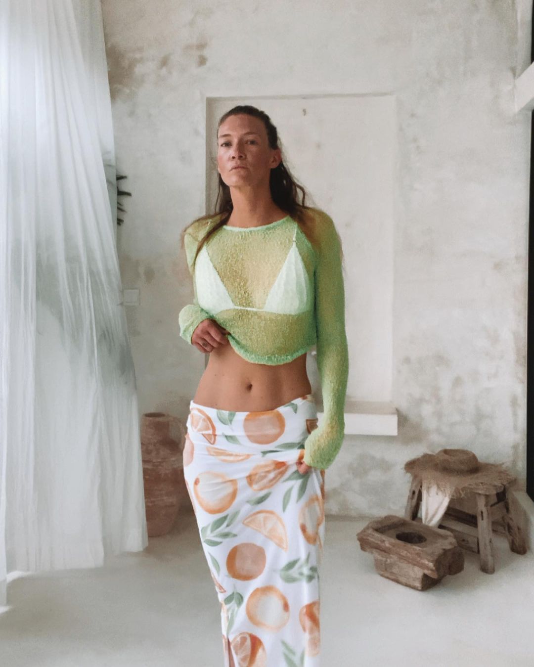 Damen Transparente Crop-Top mit feinen Strickdetails WW