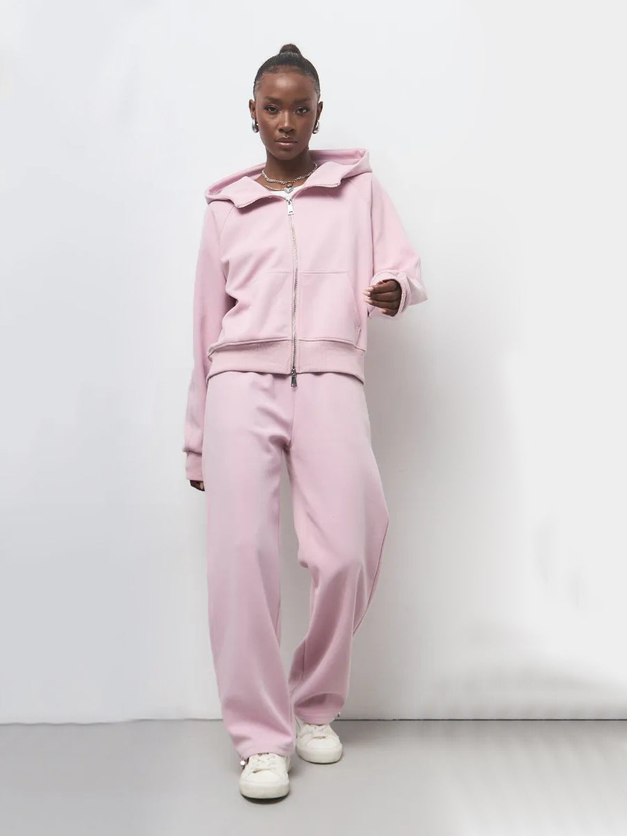 Damen komfortables Set aus Hoodie und Jogginghose mit Reißverschluss WW