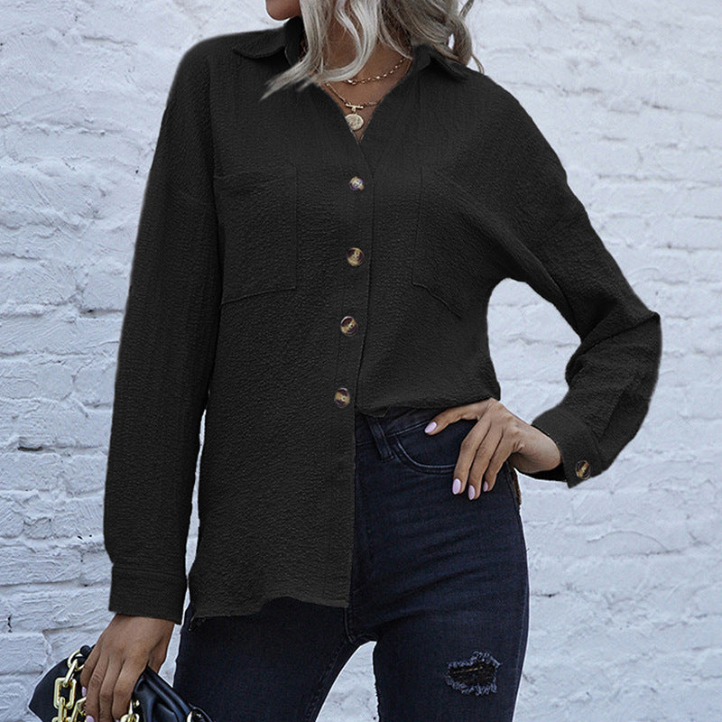 Damen Strukturierte Bluse mit Knopfdetail und Brusttaschen WW