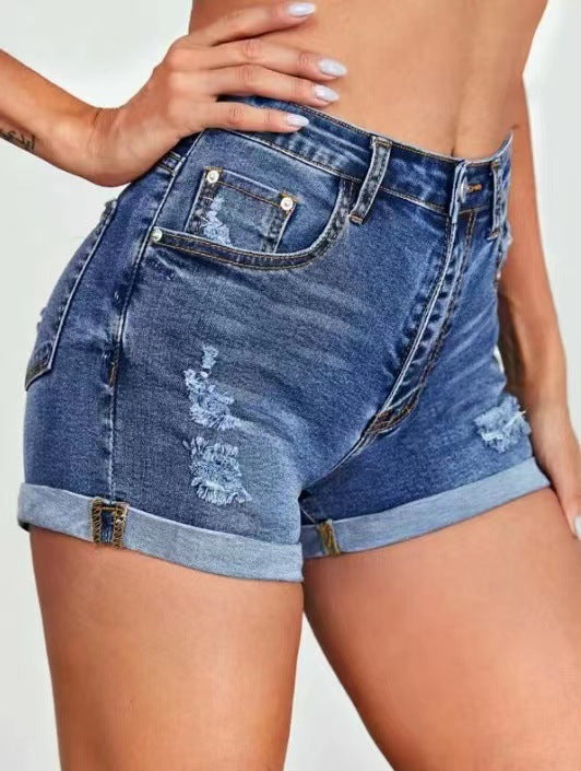Damen Jeans-Shorts im Vintage-Stil mit hohem Bund und distressed Details WW