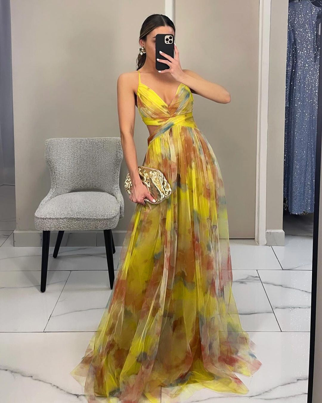 Damen Abendkleid mit fließendem Chiffon und eleganter Wickeloptik WW