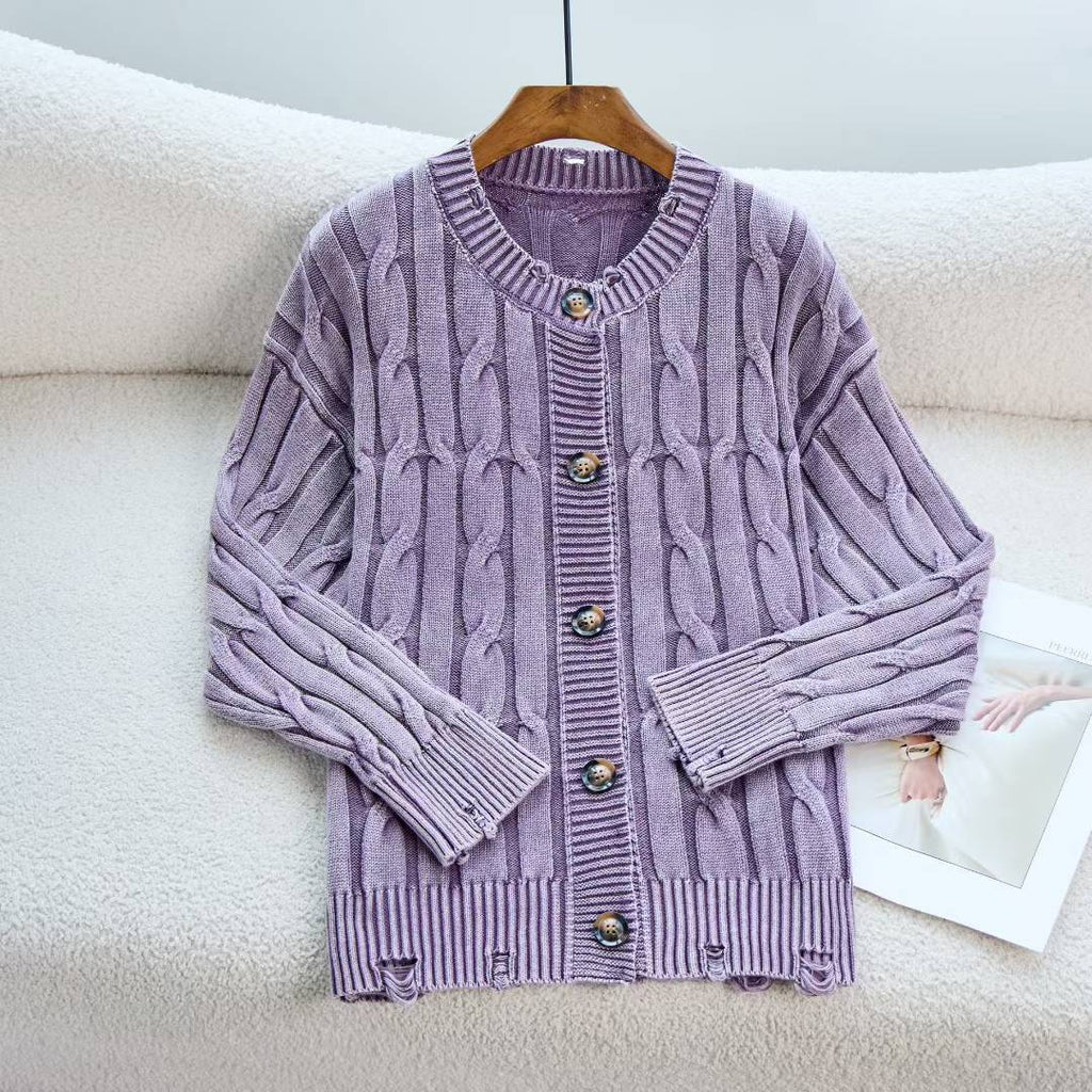 Damen Strickjacke mit Zopfmuster und eleganten Knopfdetails WW