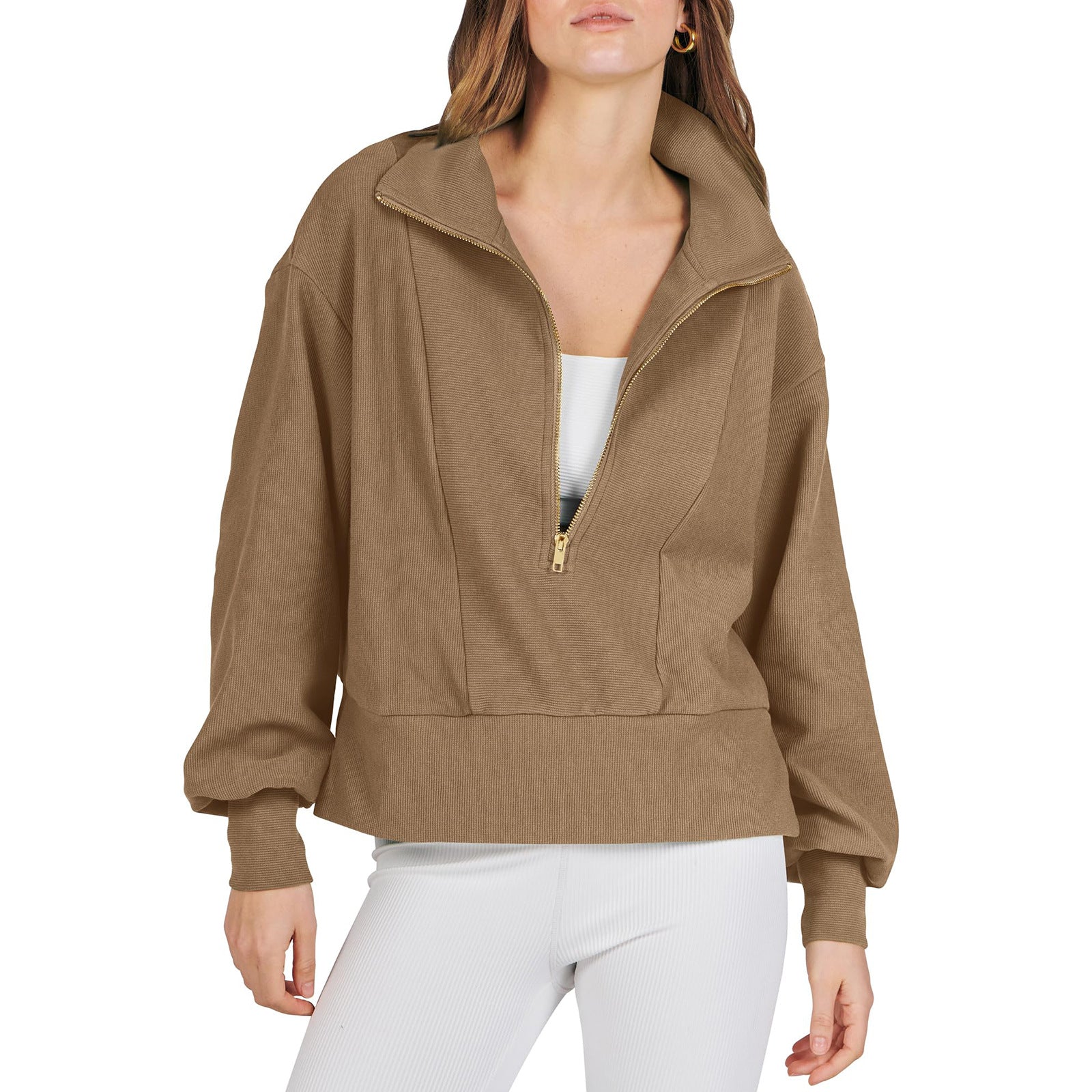 Damen Luxe Zip-Up Pullover Sweatshirt WW