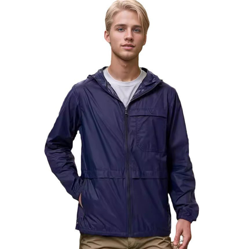 Herren leichte Outdoor-Jacke mit verstellbarem Kapuzenkragen und funktionalen Taschen WW