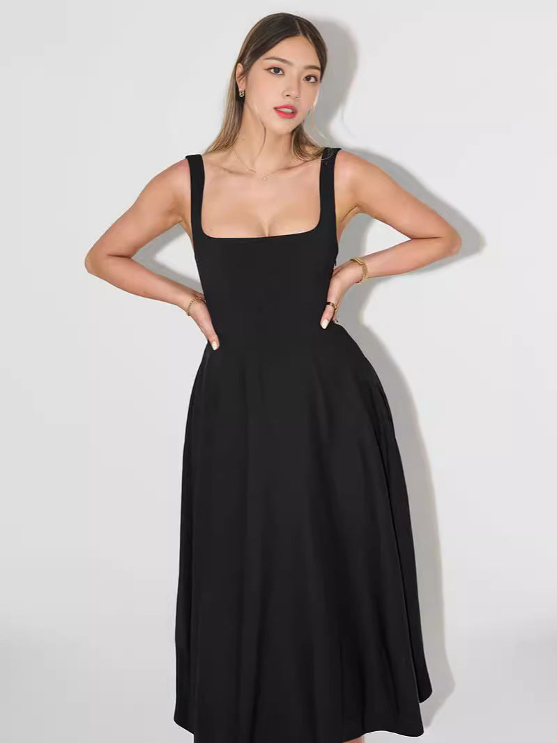 Damen A-Linien Maxikleid mit quadratischem Ausschnitt und fließendem Stoff WW
