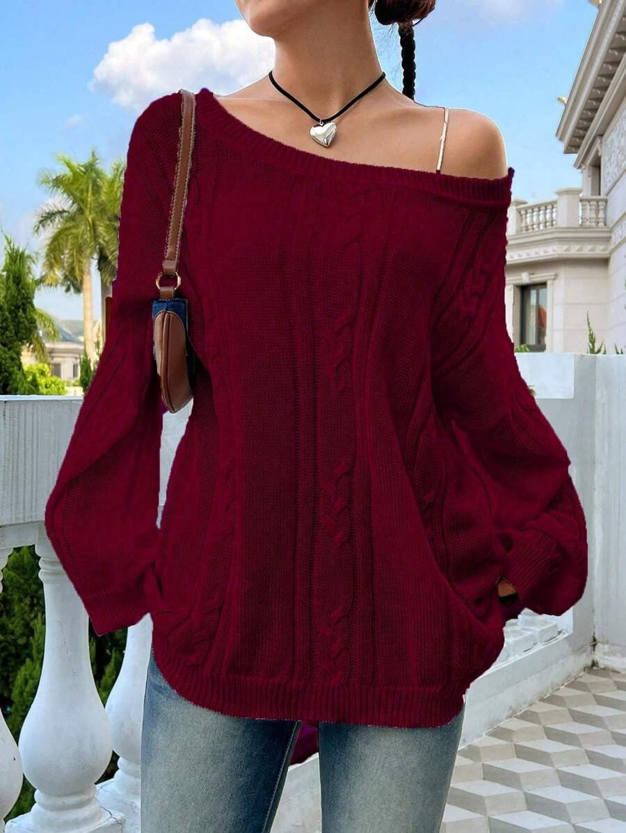 Damen Strickpullover mit asynchronem Schnitt und lockerem Fall WW