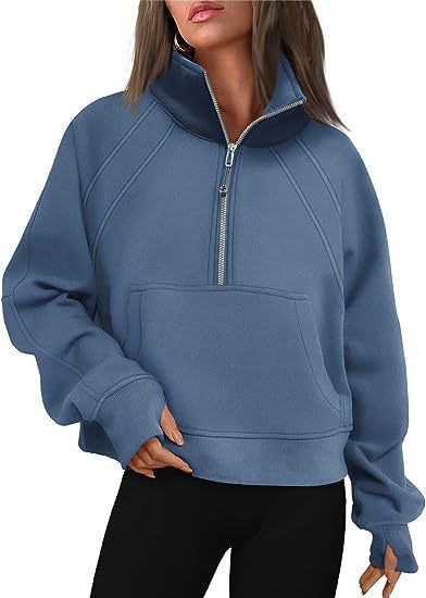 Damen sportlicher Hoodie mit kurzem Reißverschluss und praktischer Kängurutasche WW
