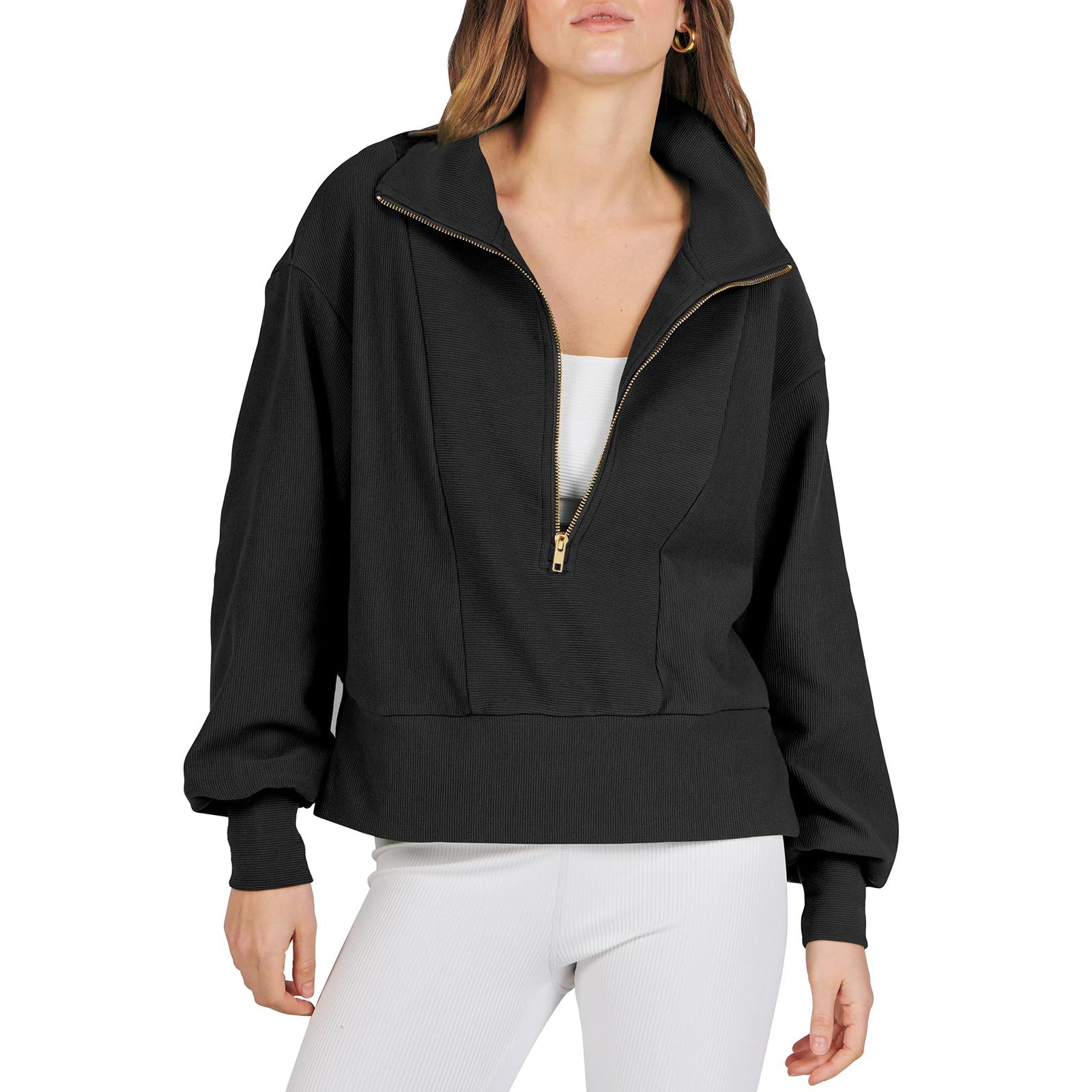 Damen Luxe Zip-Up Pullover Sweatshirt WW
