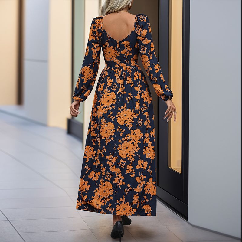 Damen Maxikleid mit floralem V-Ausschnitt und eleganten Volants WW