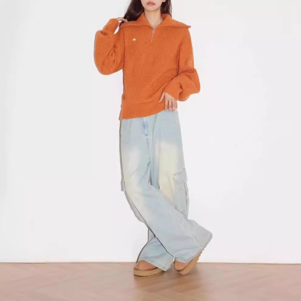 Damen gemütlicher Pullover mit hohem Kragen und Reißverschluss WW