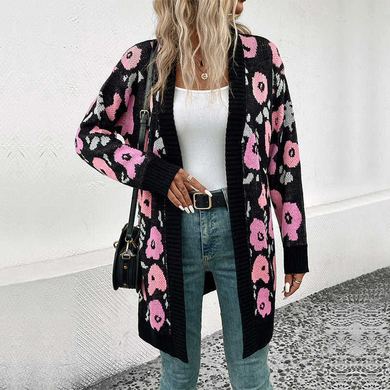 Damen Strickjacke mit floralem Muster und offenem Schnitt WW