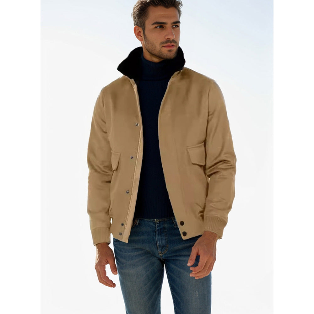 Herren elegante Kurzjacke mit Kunstfellkragen und praktischen Taschen WW