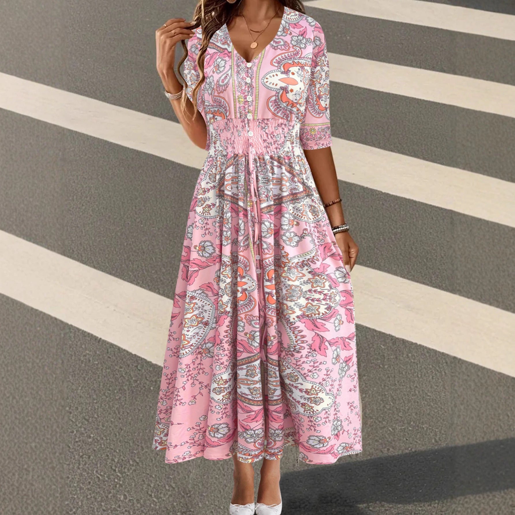 Damen Bohemian Maxikleid mit bunten Paisleymustern WW