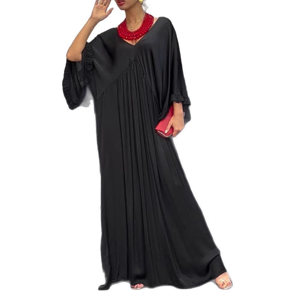 Damen Maxi-Kleid mit weit geschnittenem Design und elegantem V-Ausschnitt WW