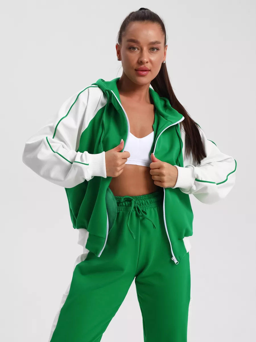 Damen modische Sportjacke mit hohem Kragen und dezentem Farbkontrast WW