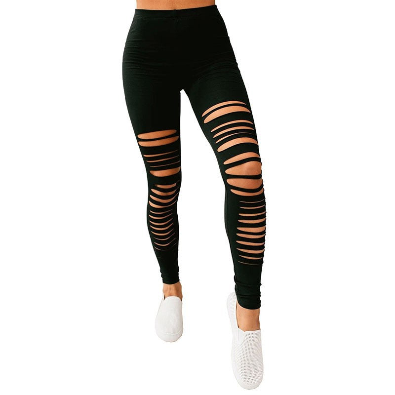 Damen Sportliche Leggings mit modischem Riss-Design WW