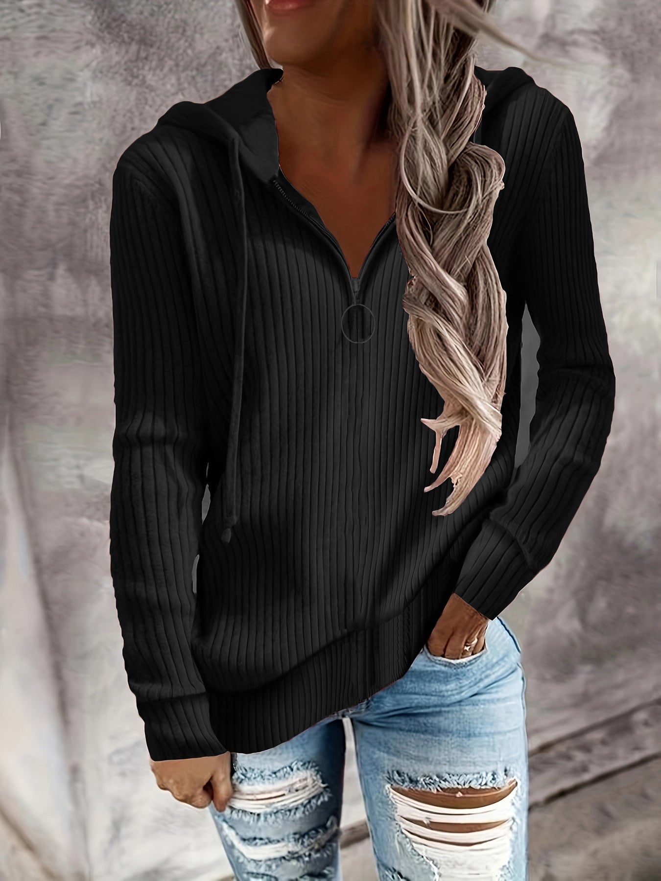 Damen Strickpullover mit hohem Kragen und Reißverschluss WW