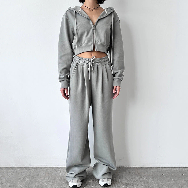 Damen cropped Hoodie und bequeme Jogginghose mit hohem Bund WW