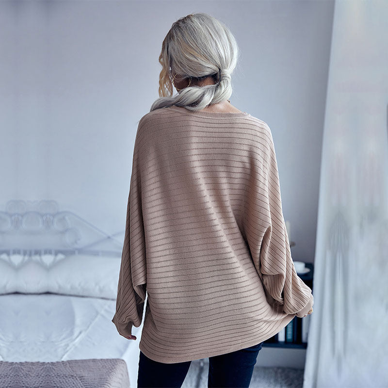 Damen Stilvoller Oversized-Pullover mit feiner Streifenstruktur WW